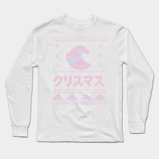 Light Blue and Pink Japanese Ugly Christmas Aesthetic Great Wave Long Sleeve T-Shirt